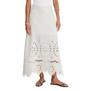 Madewell Eyelet Embroidered Linen Maxi Skirt Size 00 Salt White NV211 New